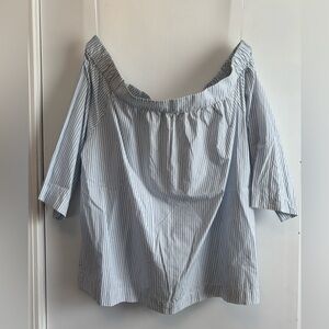 Madewell Blue and White Striped Off-Shoulder Blouse